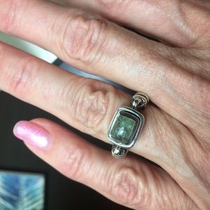 green polished tourmaline ring in sterling silver
